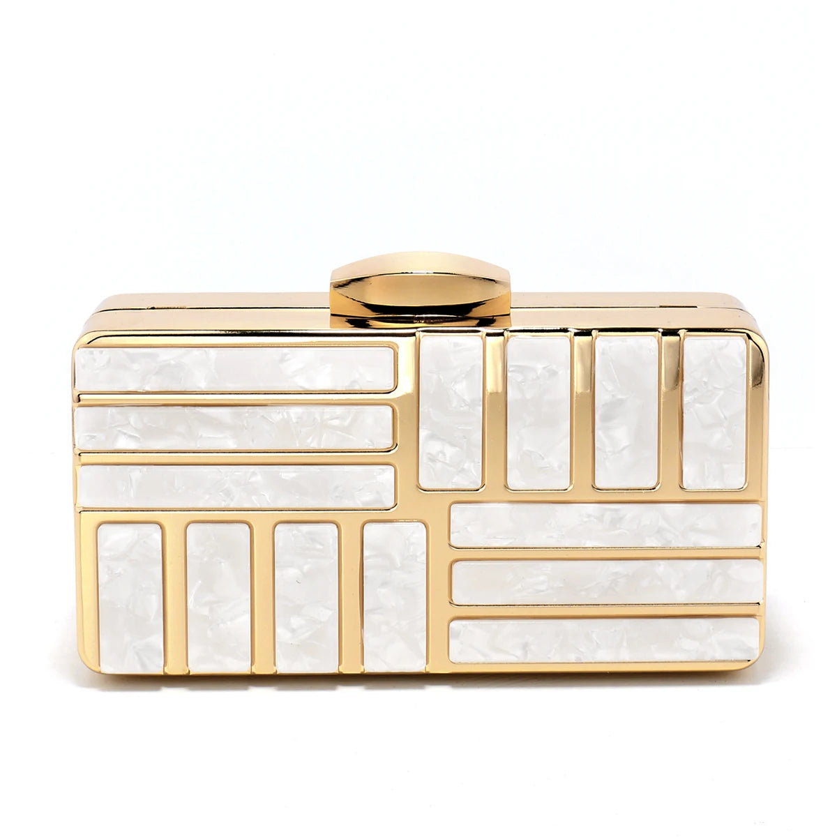 Bolsa feminina SEKUSA com acabamento em ouro e detalhes brancos, bolsa com corrente de metal