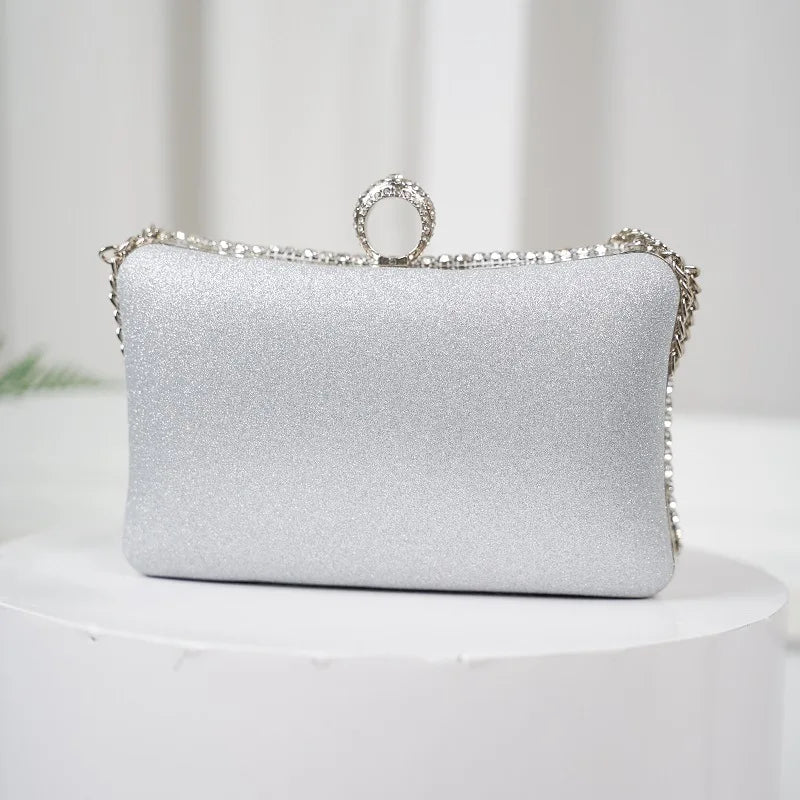 Bolsa de festa com strass FENJING prateada, perfeita para eventos elegantes e glamourosos