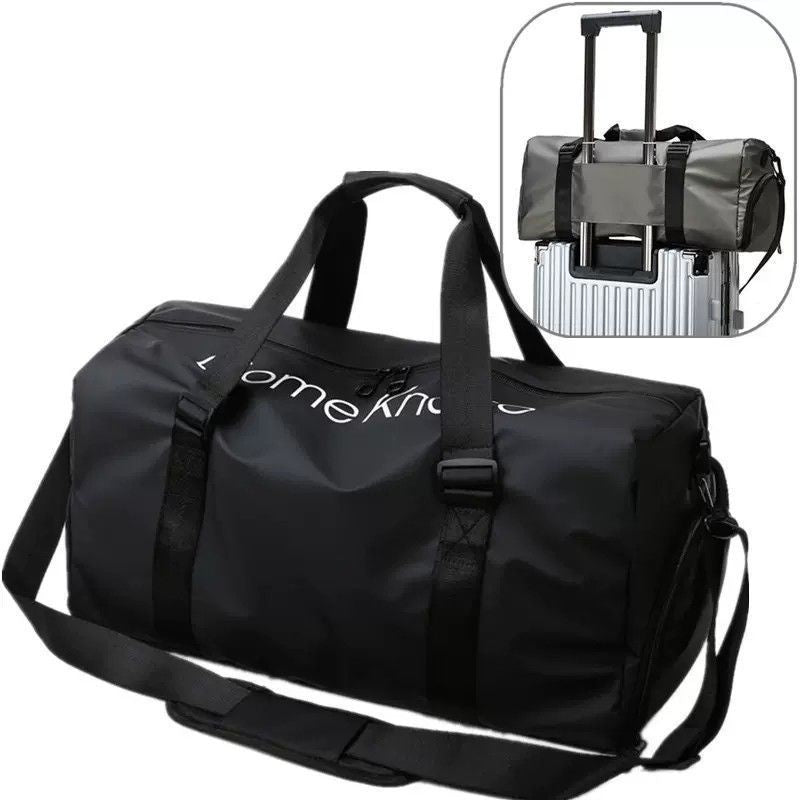 Bolsa de ginástica com compartimento para sapatos em preto, ideal para transporte prático e conveniente