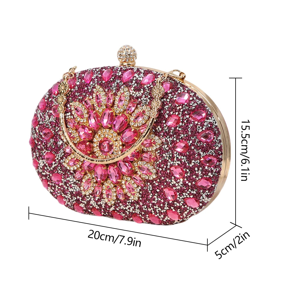 Bolsa feminina de luxo VKTECH com detalhes em strass, design elegante e dimensões compactas