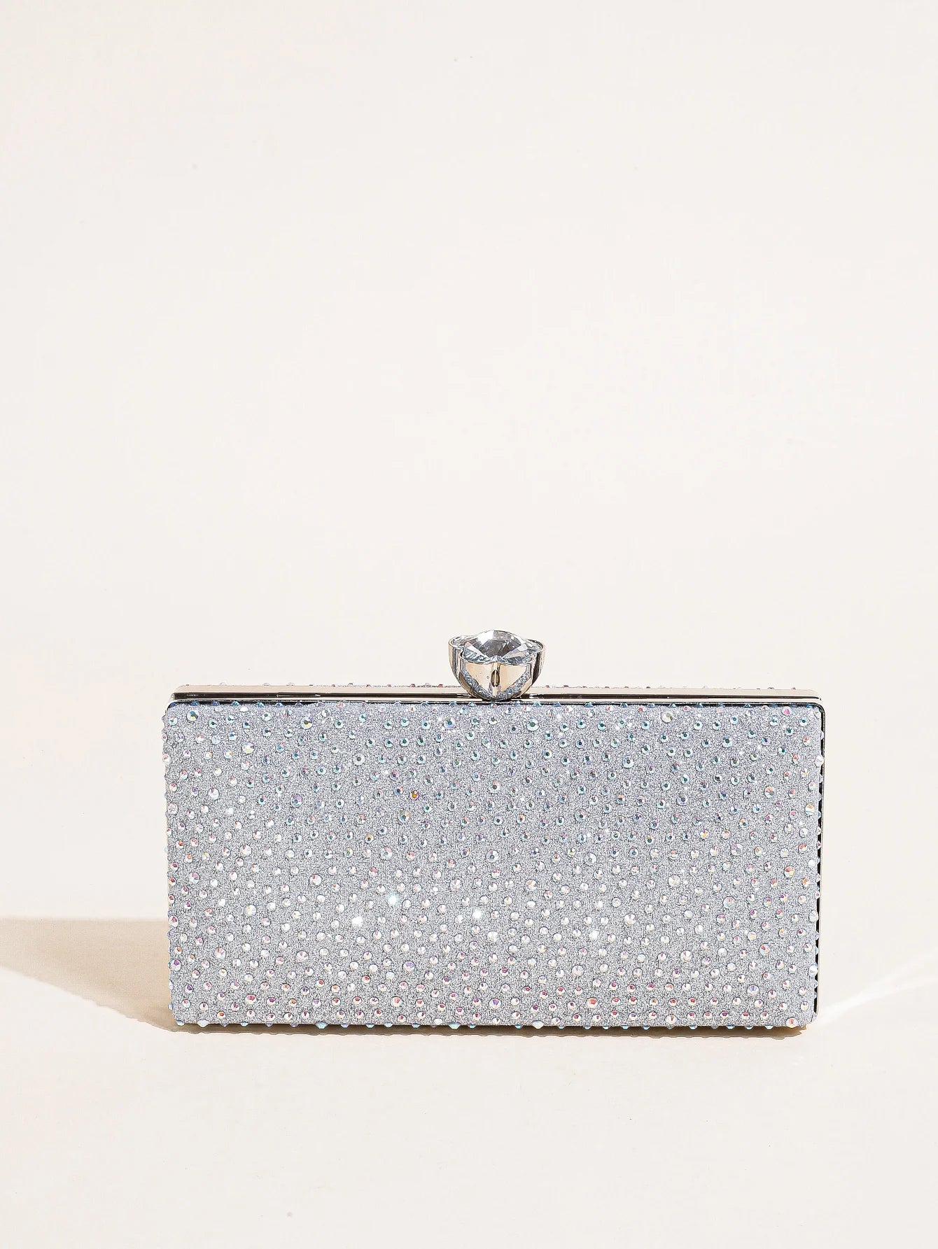 Bolsa feminina elegante com strass brilhante e fechamento de diamante, ideal para ocasiões especiais