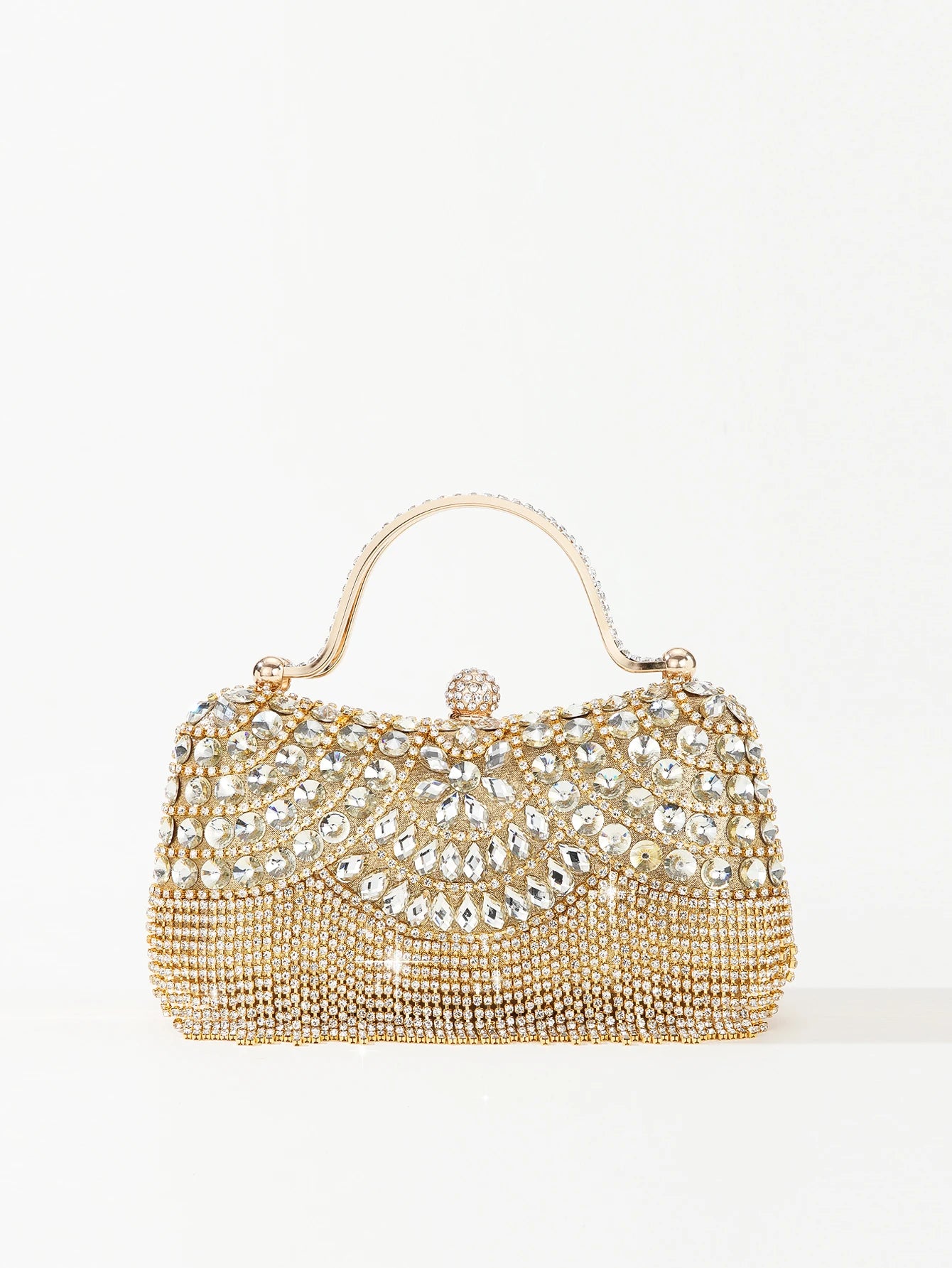 Bolsa festa com diamantes em dourado, ideal para ocasiões especiais e eventos sofisticados