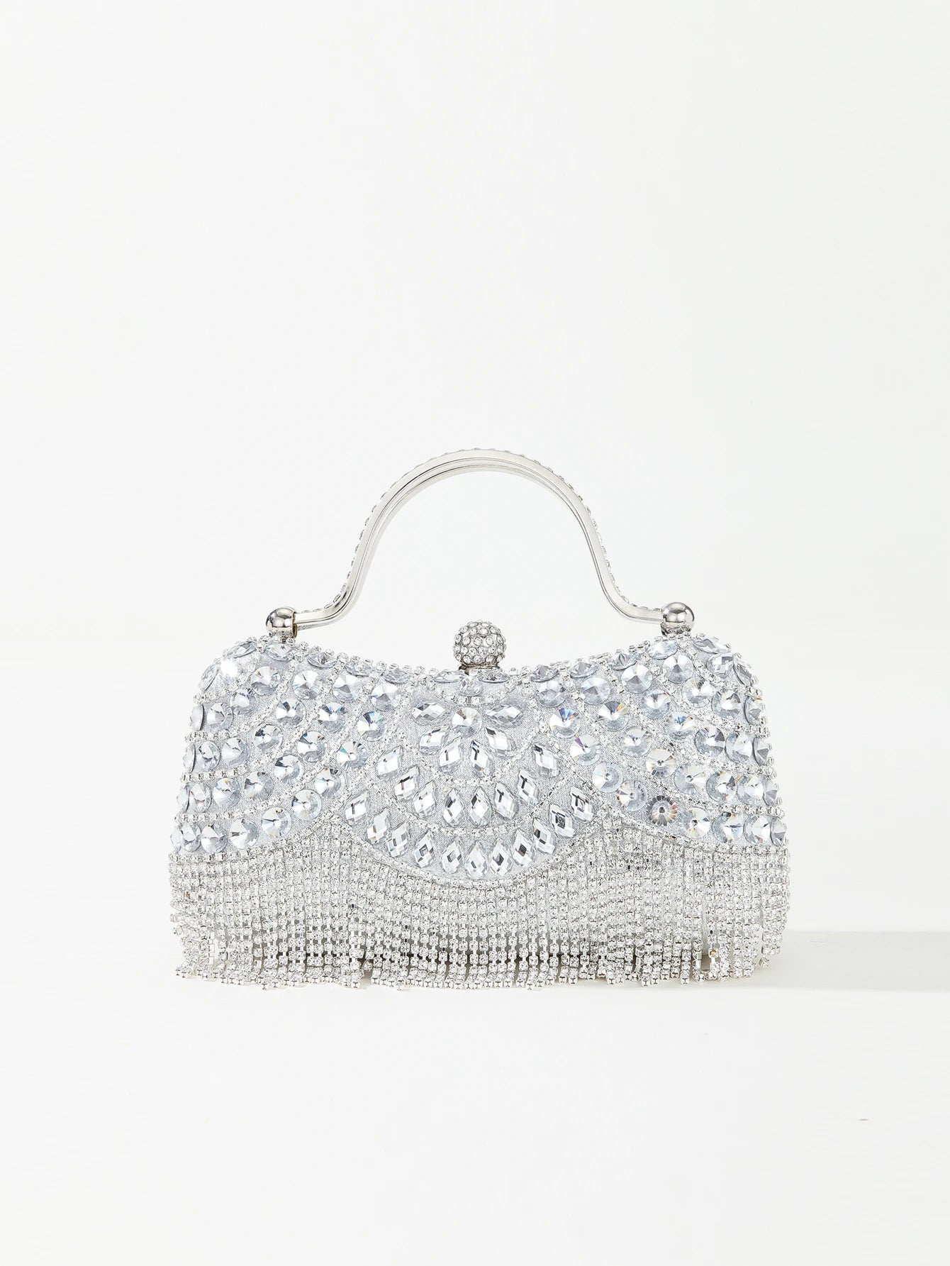 Bolsa festa com diamantes, prata brilhante, perfeita para eventos elegantes