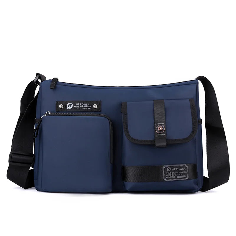 Bolsa masculina casual da WEIXIER em azul, com compartimentos e alça ajustável para uso diário