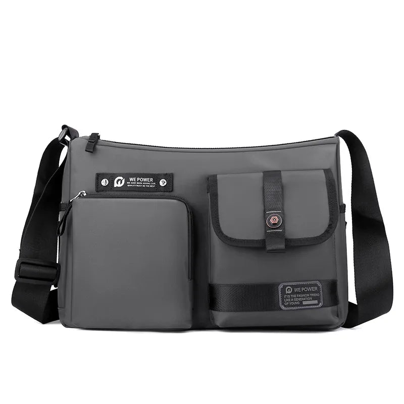 Bolsa masculina casual WEIXIER em cinza com compartimentos práticos e strap ajustável