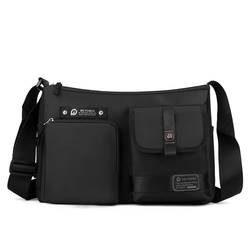 Bolsa masculina casual WEIXIER em preto com múltiplos compartimentos e alça ajustável