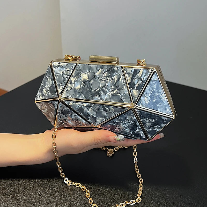 Bolsa moda noite alta qualidade da BOTTEEVEN com design moderno em tons de cinza e detalhes em dourado