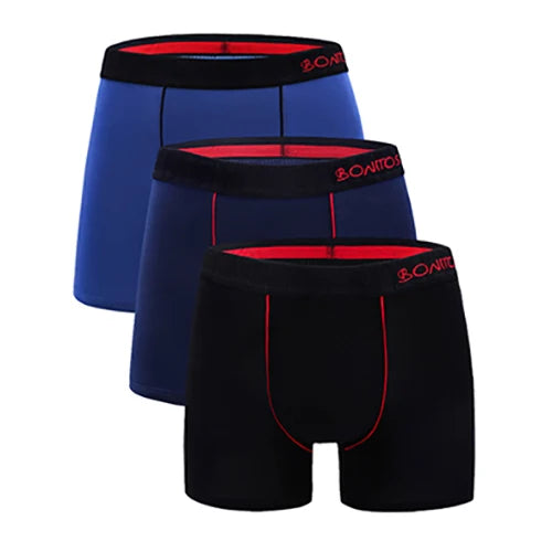 Pacote com três cuecas sólidas masculinas da SWNITS em azul e preto com cintura elástica confortável