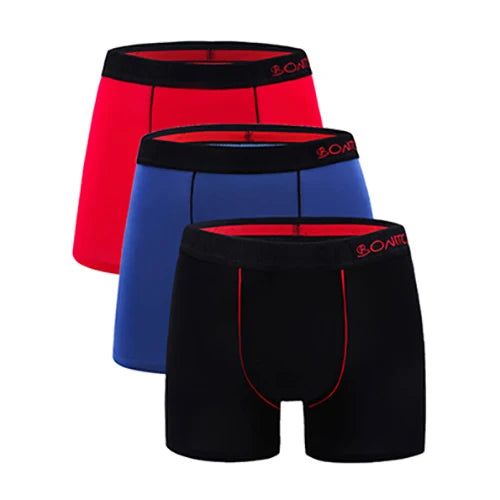 Pacote de cuecas sólidas masculinas da SWNITS em vermelho, azul e preto com ajuste confortável