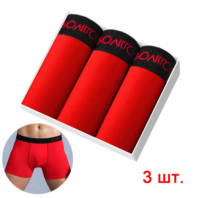 Conjunto de 3 cuecas sólidas masculinas da marca SWNITS em vermelho com elasticidade confortável
