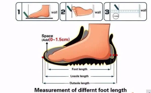 Ilustração demonstrando como medir o comprimento do pé para sandália feminina YHJCOO botas peep toe femininas