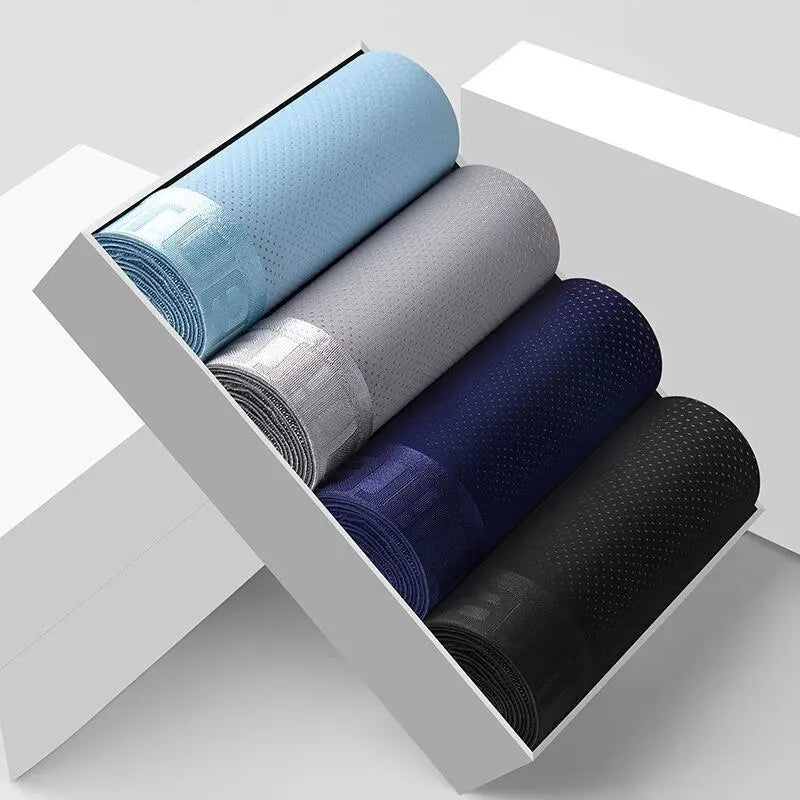 Cueca boxer masculina seda gelada em quatro cores: azul, cinza, marinho e preta, em embalagem elegante