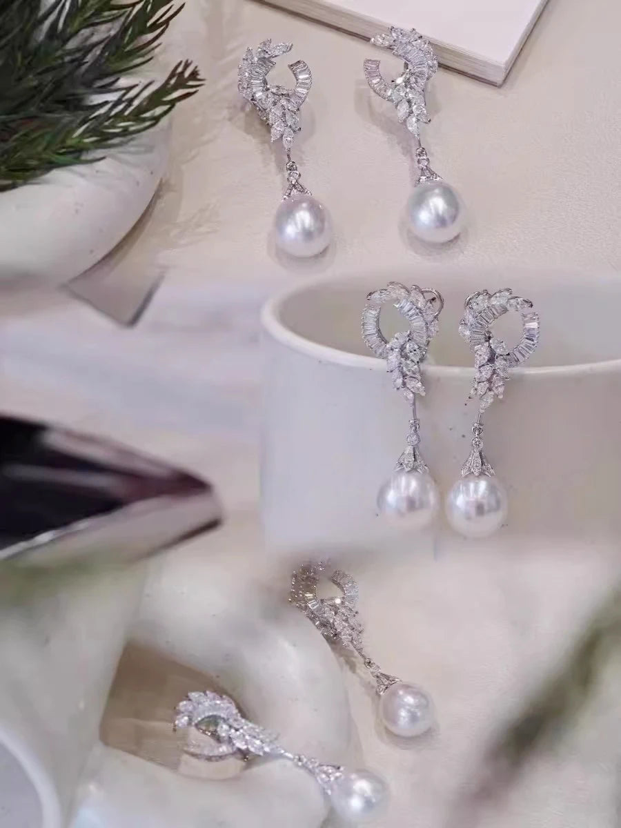 Brincos de gota de moda da MEIBAPJ com pérolas e detalhes em strass brilhante