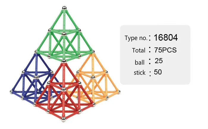 Conjunto de brinquedos magnéticos educativos LAWFAIR com 75 peças, incluindo 25 bolas e 50 bastões coloridos