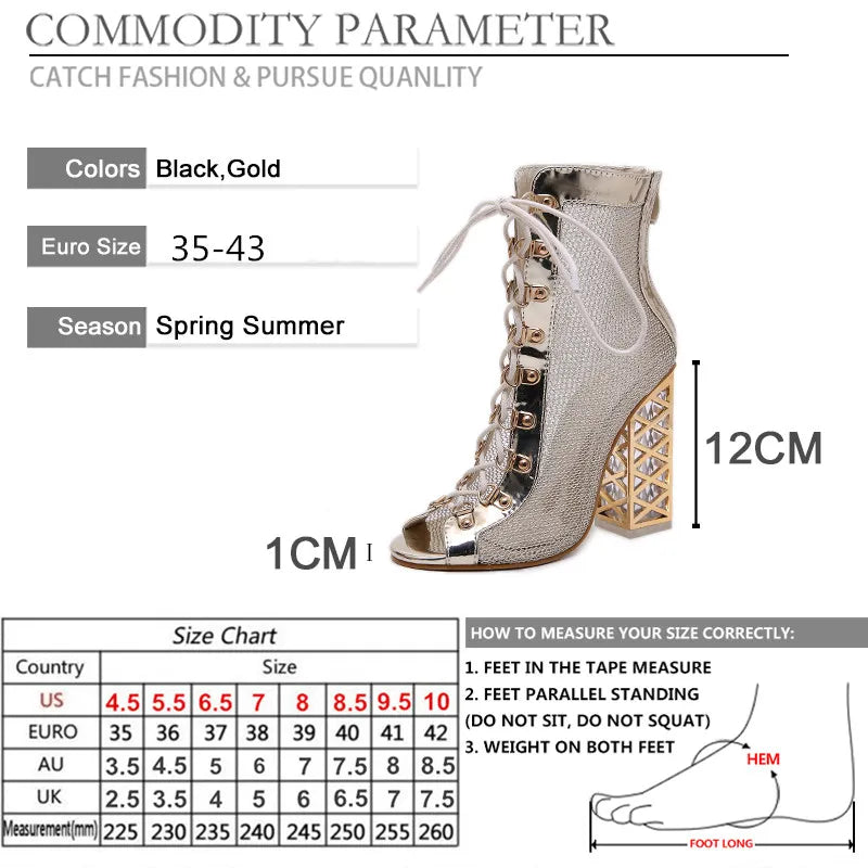Botas ouro femininas BYQDY com salto alto em design elegante e moderno, ideal para primavera e verão