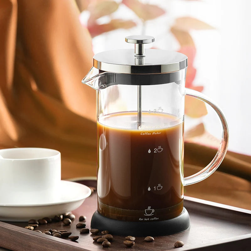 Prensa francesa de café GIANXI com cafeteira de vidro resistente e design elegante em bandeja de madeira