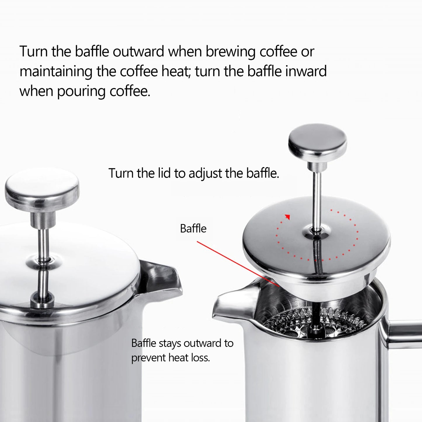 Prensa francesa de café HOMEGEEK com cafeteira parede dupla isolada e sistema de ajuste de baffle