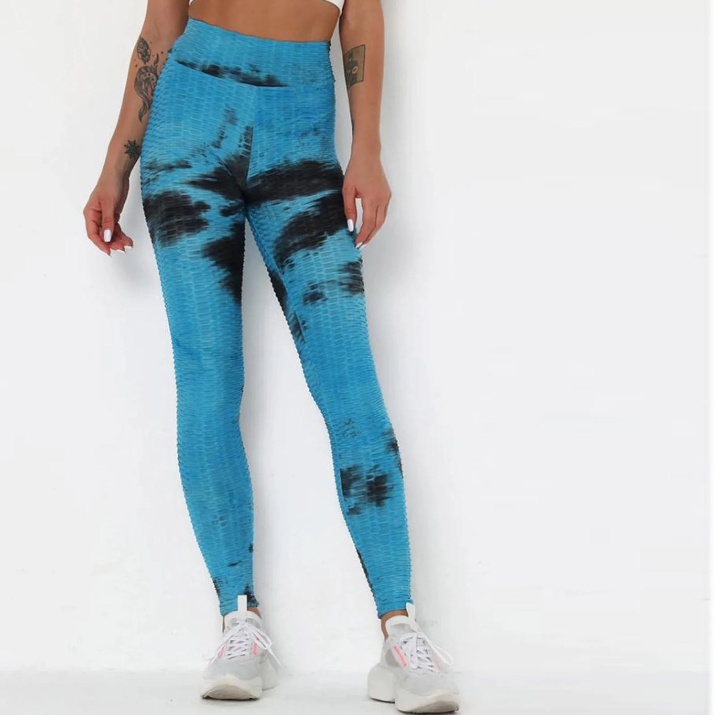Calças de treino tie-dye levantadoras de quadril em azul com design moderno e ajuste confortável