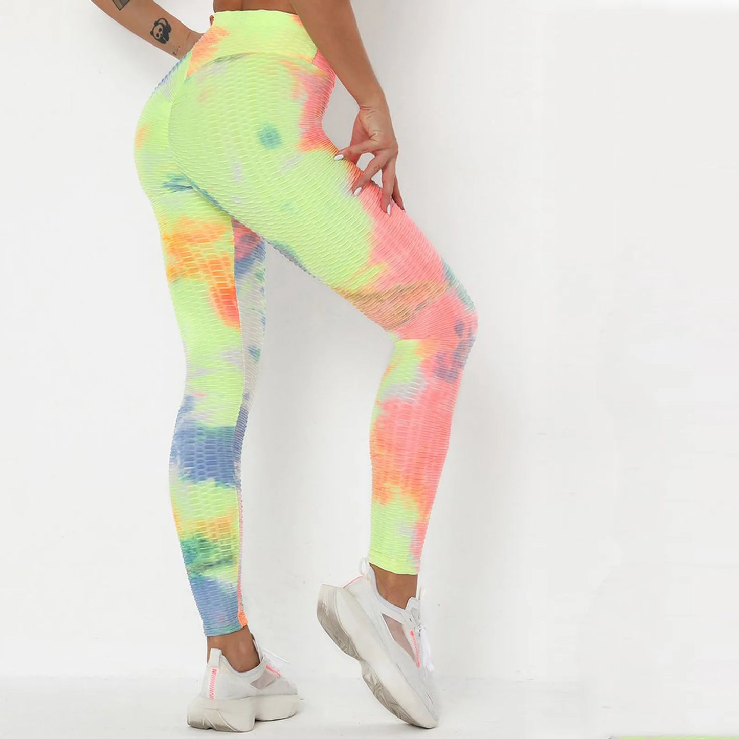 Calças de treino tie-dye levantadoras de quadril em cores vibrantes com ajuste confortável