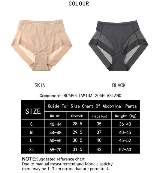 Calcinha cintura alta controle em cores pele e preta, ideal para modelar e realçar a silhueta feminina