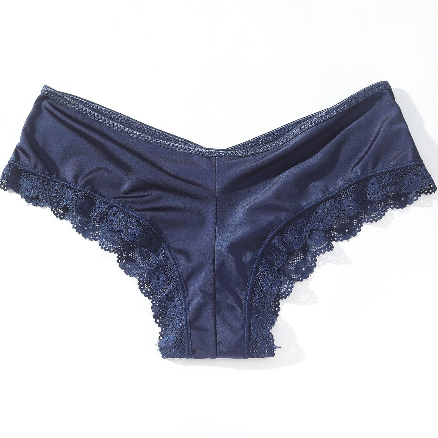 Calcinha de renda feminina azul marinho com detalhes em renda delicada na borda