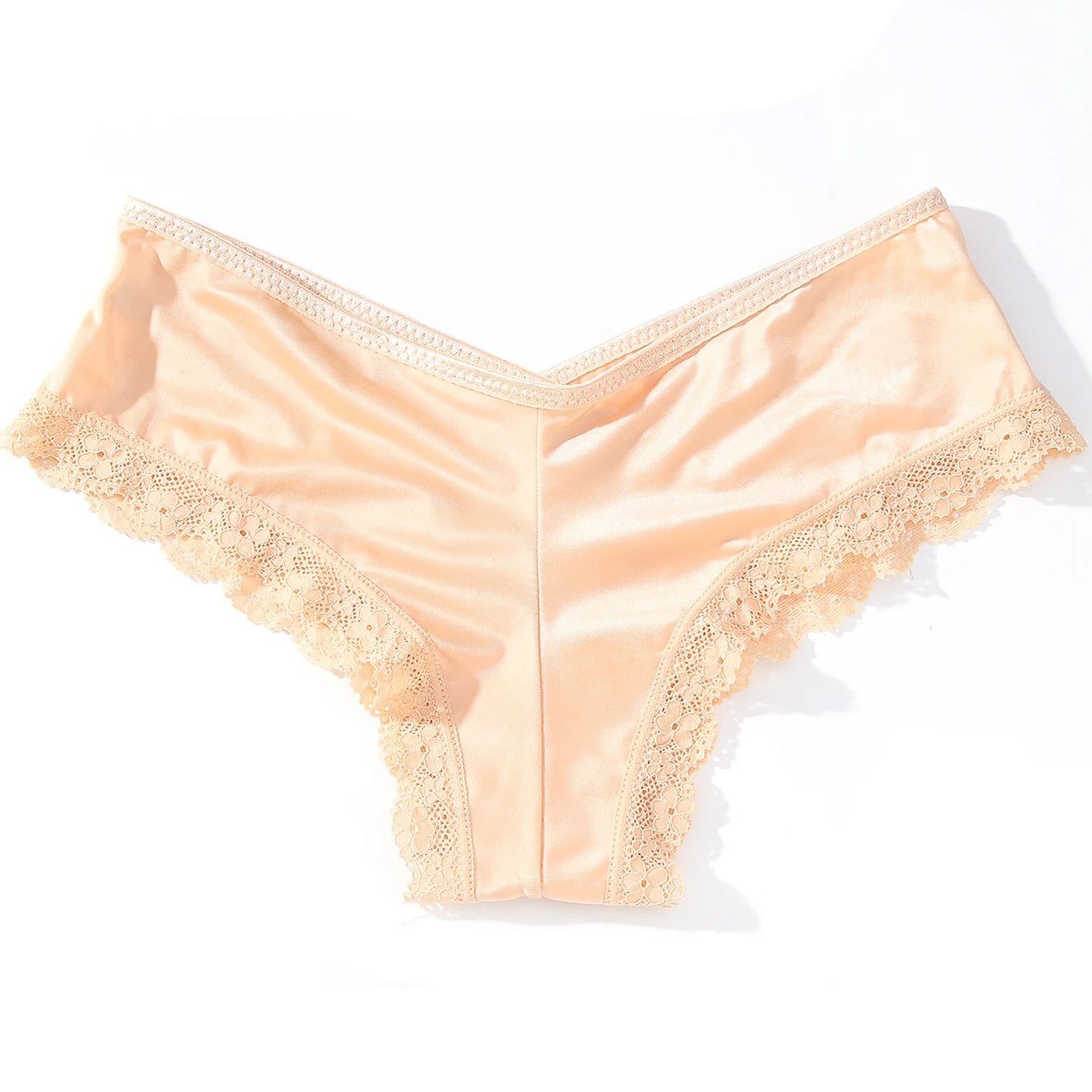 Calcinha de renda feminina FNIO em tom pêssego com detalhes de renda na barra
