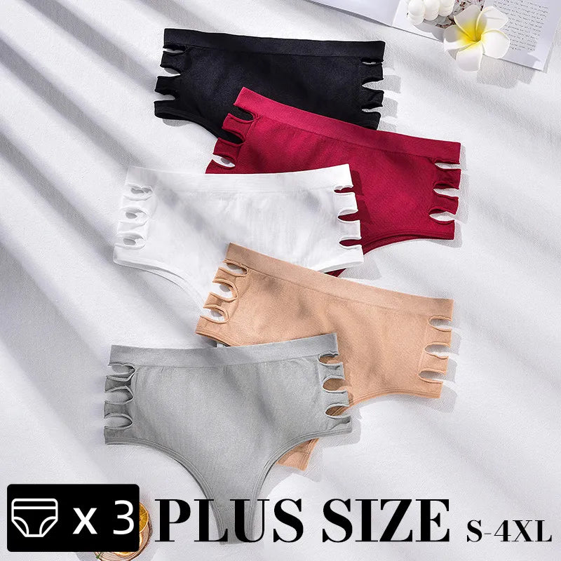 Conjunto de 3 calcinhas femininas cintura alta em diversas cores, tamanho Plus Size S-4XL