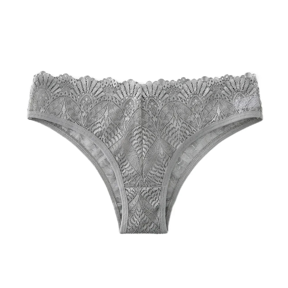 Calcinha feminina rendada em cinza, confortável e elegante para o dia a dia, ideal para todas as ocasiões.