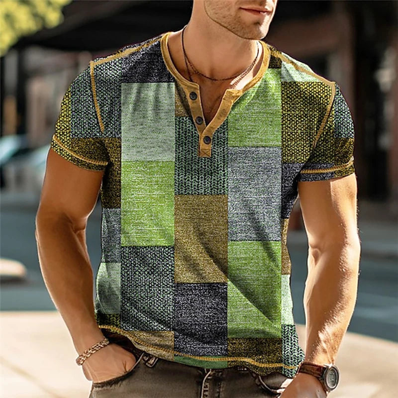 Camisa masculina oversized vintage em estilos de padrões coloridos e modernos para um visual casual