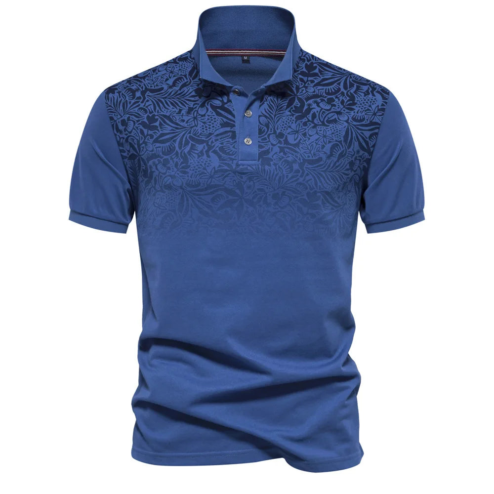 Camiseta polo masculina FANWEILIN azul com estampado floral elegante para homens modernos