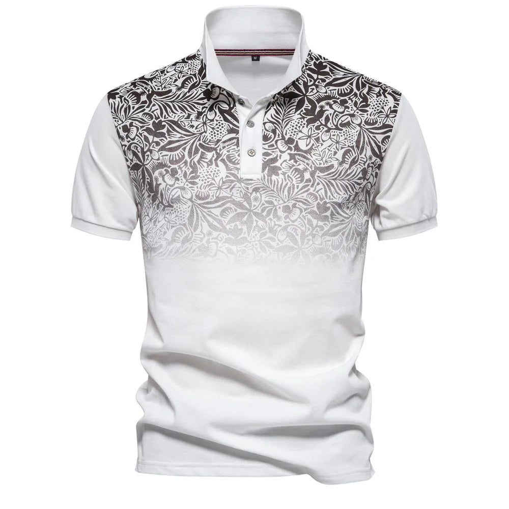 Camiseta polo masculina da FANWEILIN com estampa floral em gradiente na parte superior