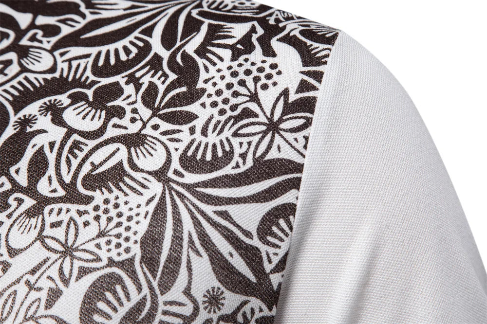 Camiseta polo masculina da FANWEILIN com estampa floral em tons de marrom e fundo claro