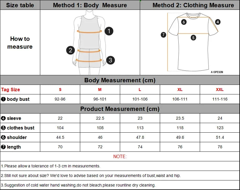 Tabela de medidas para camisetas polo masculina com instruções de medição do corpo e do vestuário