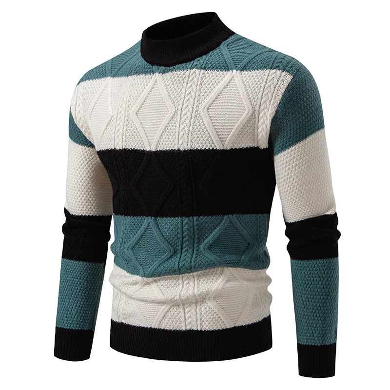 Casaco masculino FAVOCENT em malha com listras em azul e preto, ideal para o inverno, camisola de malha masculina
