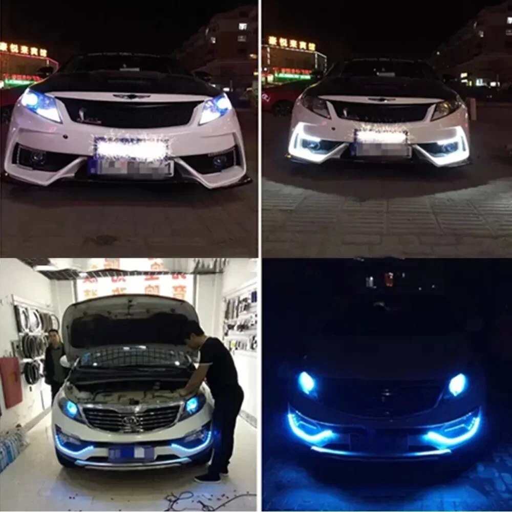 Luzes decorativas para carros HVIERO em várias cores iluminando um veículo durante a noite