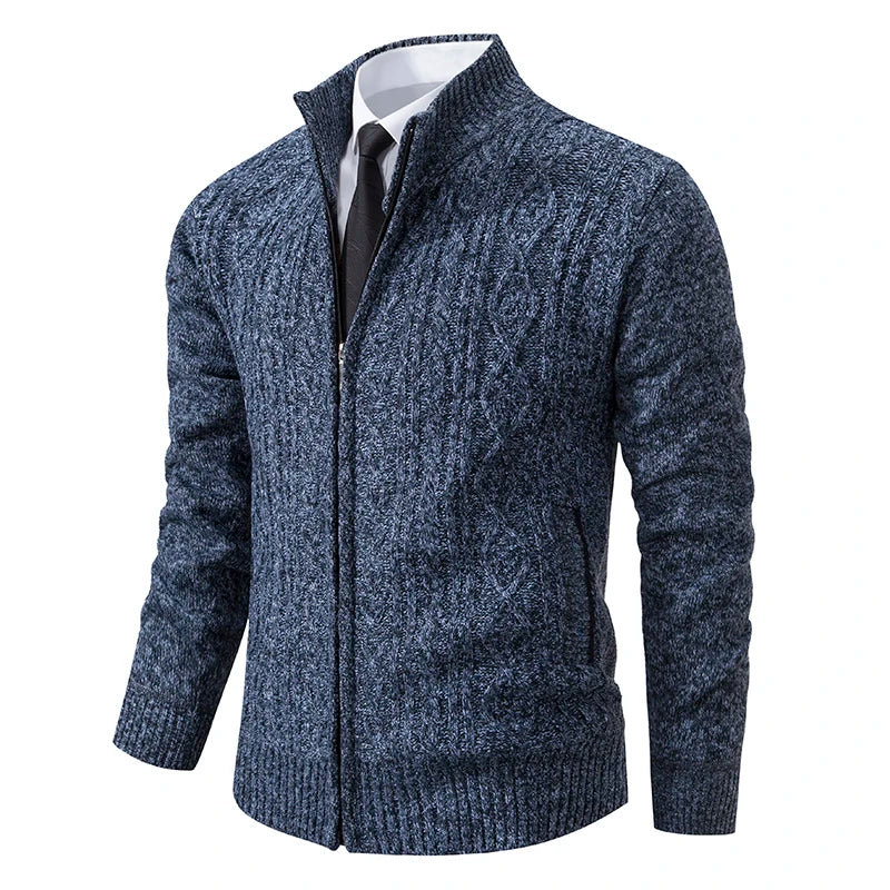 Casaco de moletom grosso masculino ENWEIGE em tom azul com zíper e gola alta, ideal para dias frios