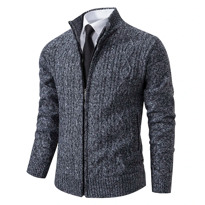 Casaco masculino ENWEIGE de moletom grosso em tom cinza com zíper e gola alta para aquecer no inverno