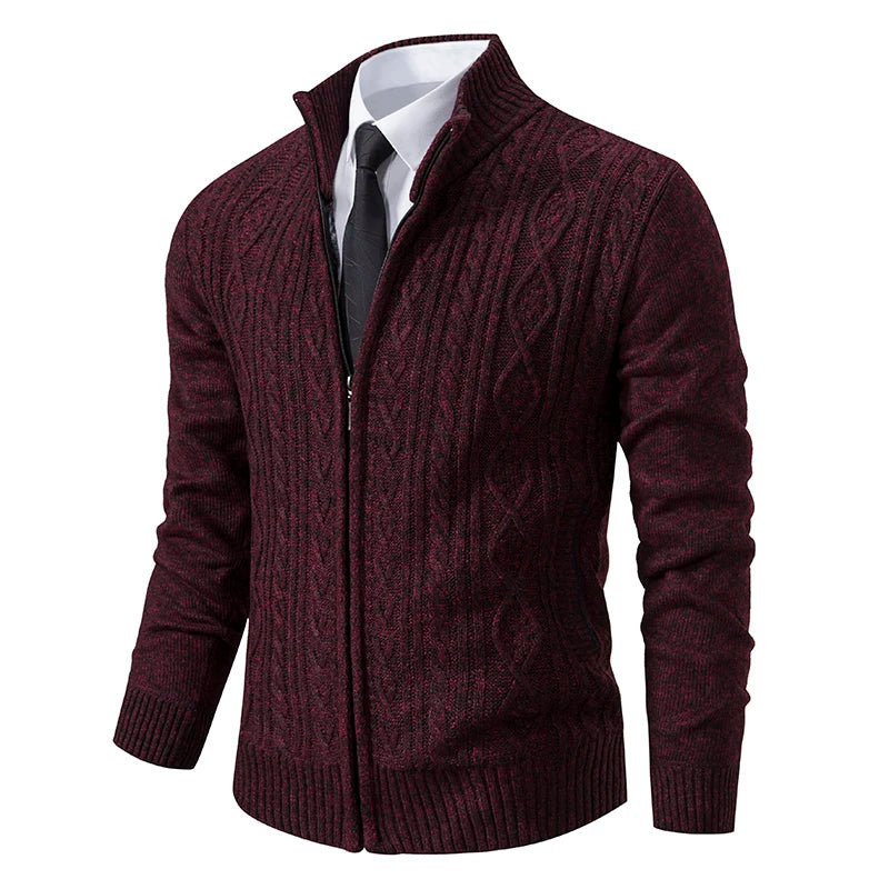 Casaco de moletom grosso masculino ENWEIGE em tom vinho com ziper e estilo moderno