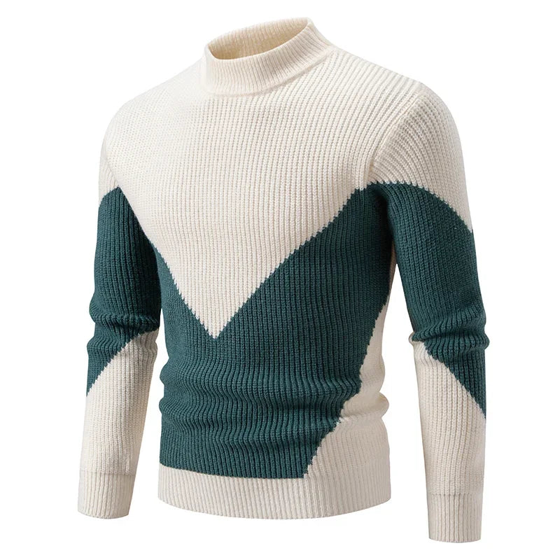 Casaco masculino de outono em malha com design moderno em cores bege e verde