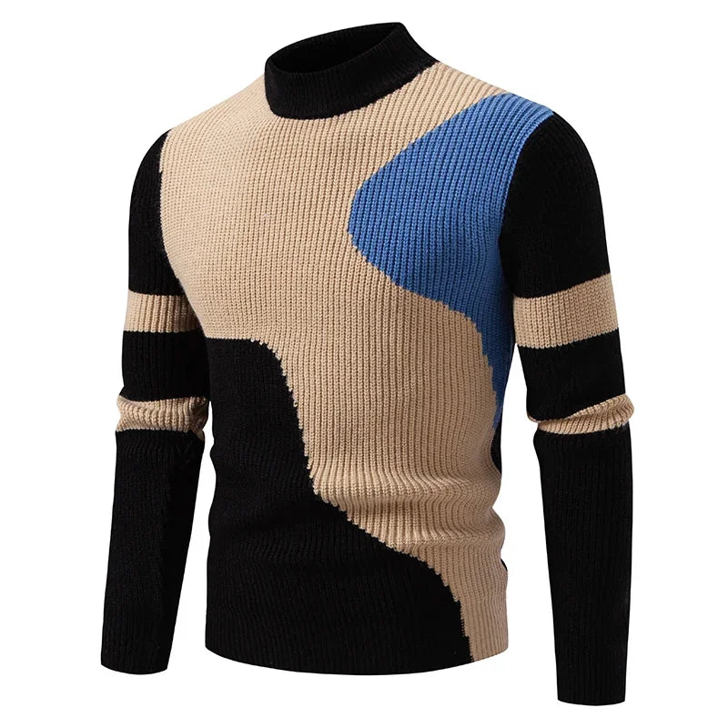 Casaco masculino de outono com design moderno em tons de azul, preto e bege, ideal para o clima fresco