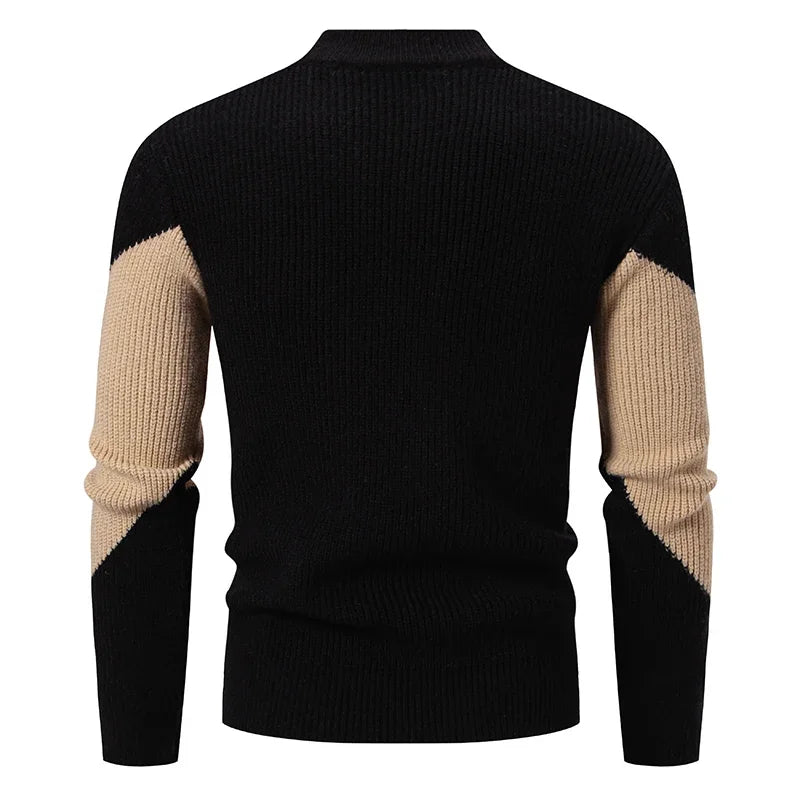 Casaco masculino de outono em preto e bege com design moderno e ajustado nas mangas
