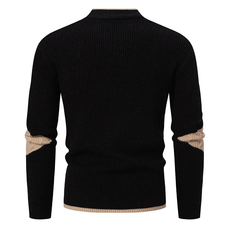 Casaco masculino de outono em preto com detalhes em bege, estilo moderno e confortável.