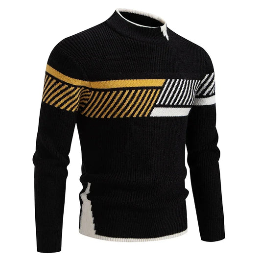 Casaco masculino de outono em preto com detalhes em amarelo e branco, ideal para dias frios