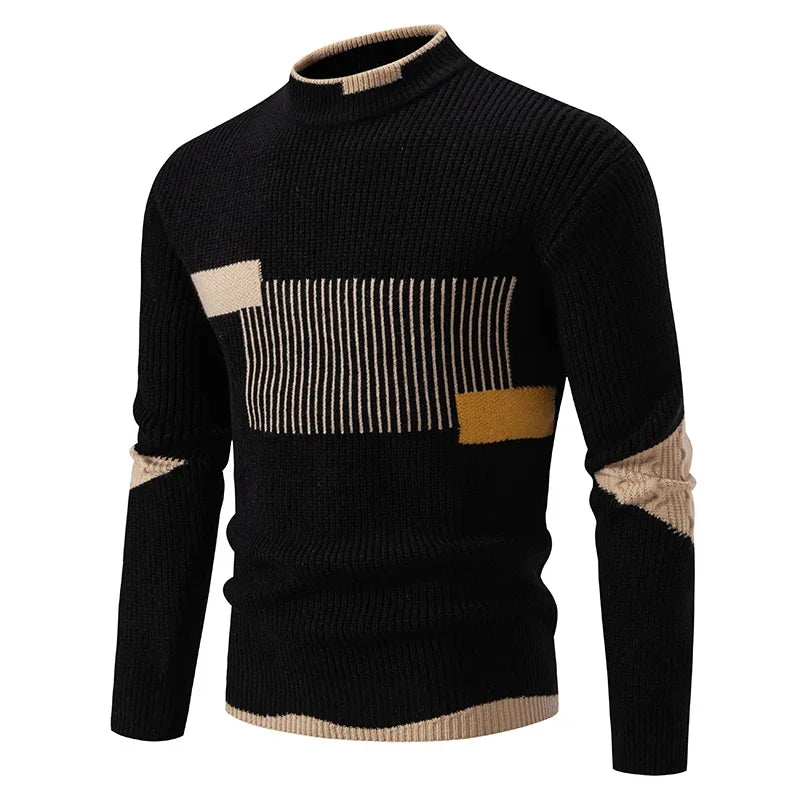 Casaco masculino de outono em lã com design moderno em preto e tons neutros