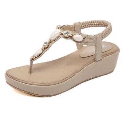 Sandálias feminina CEYANEAO com wedges com diamantes e detalhe em pedras decorativas