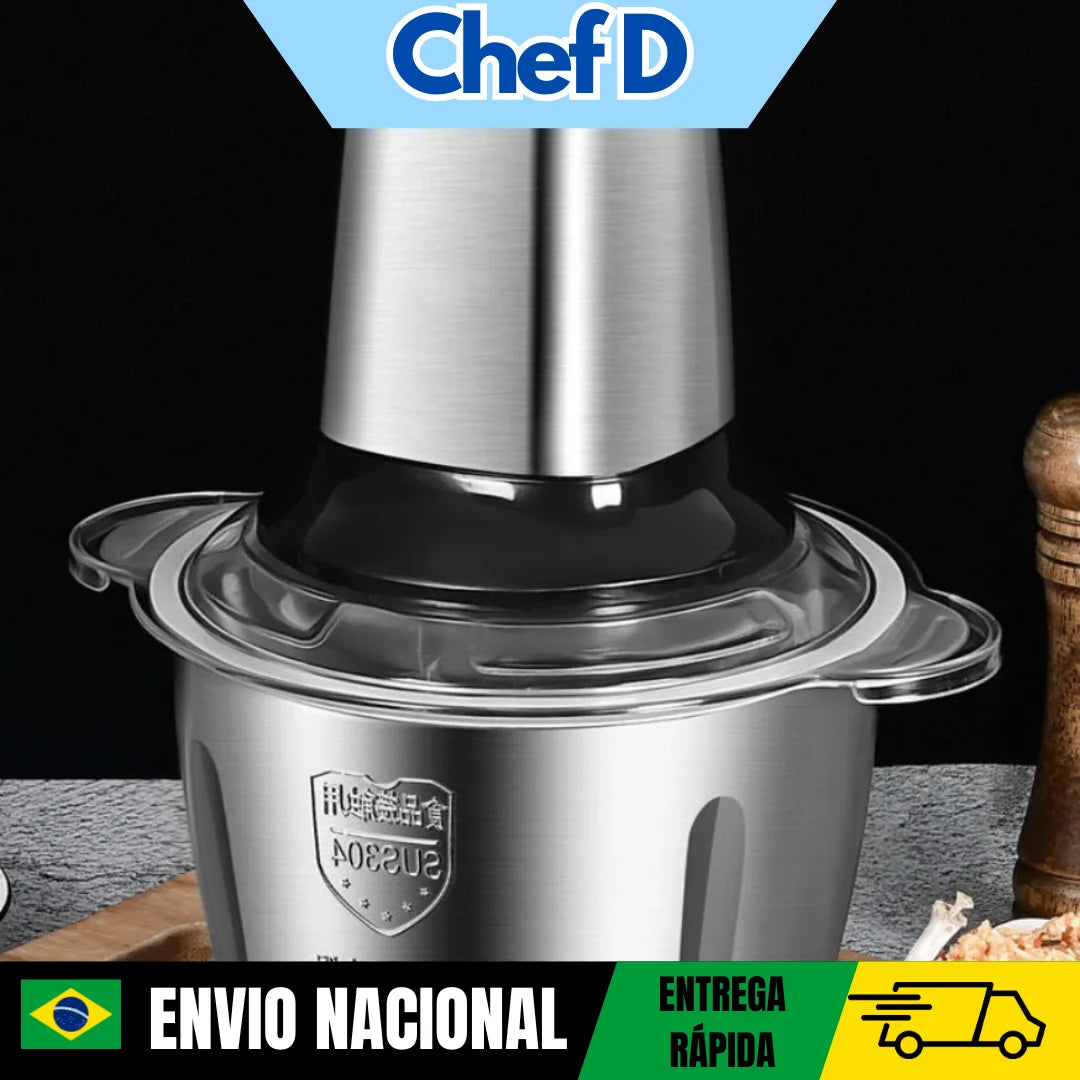 Processador de alimentos 110V com design moderno e resistente em aço inox para triturar alimentos com eficiência