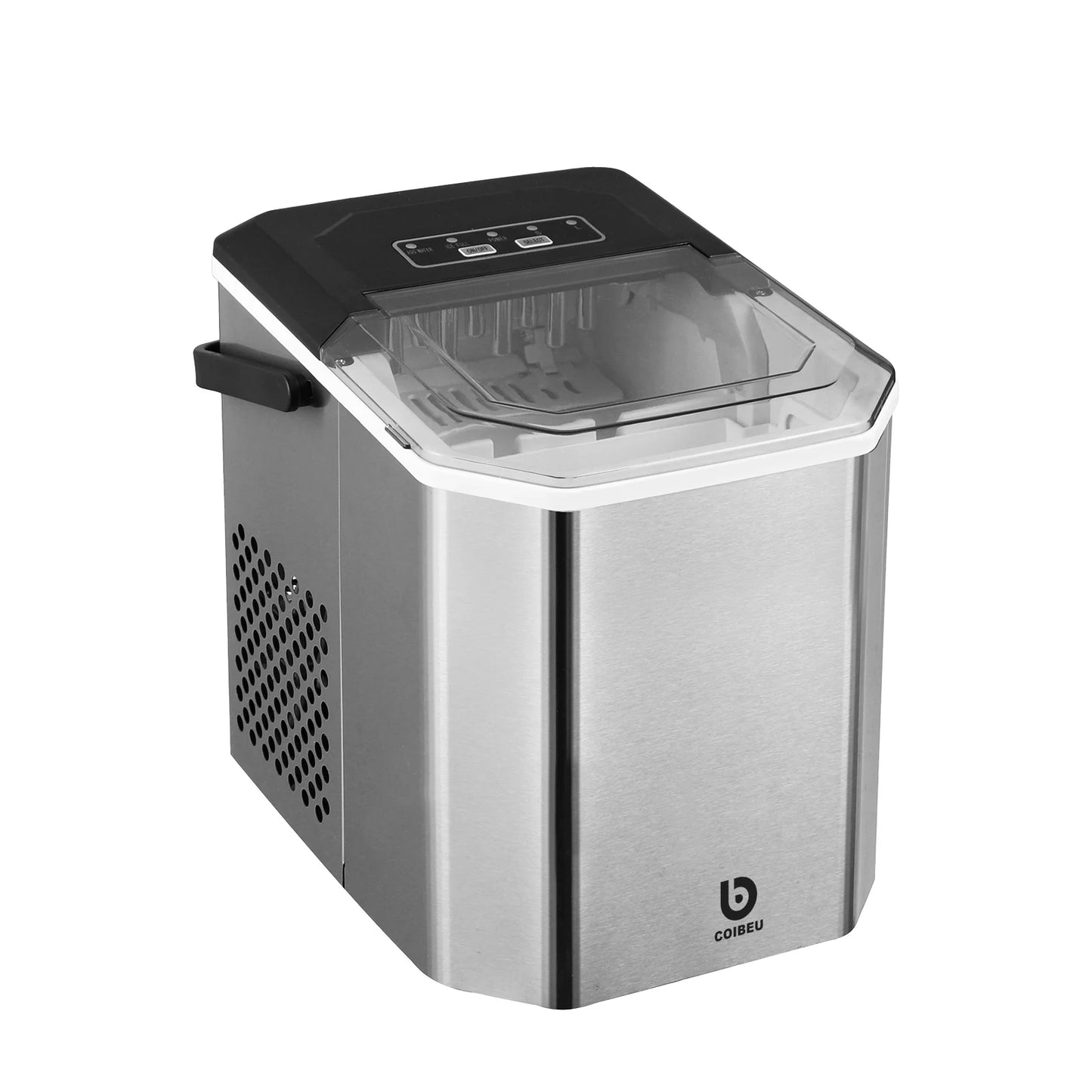Máquina de gelo portátil em aço inox com design moderno e painel de controle digital