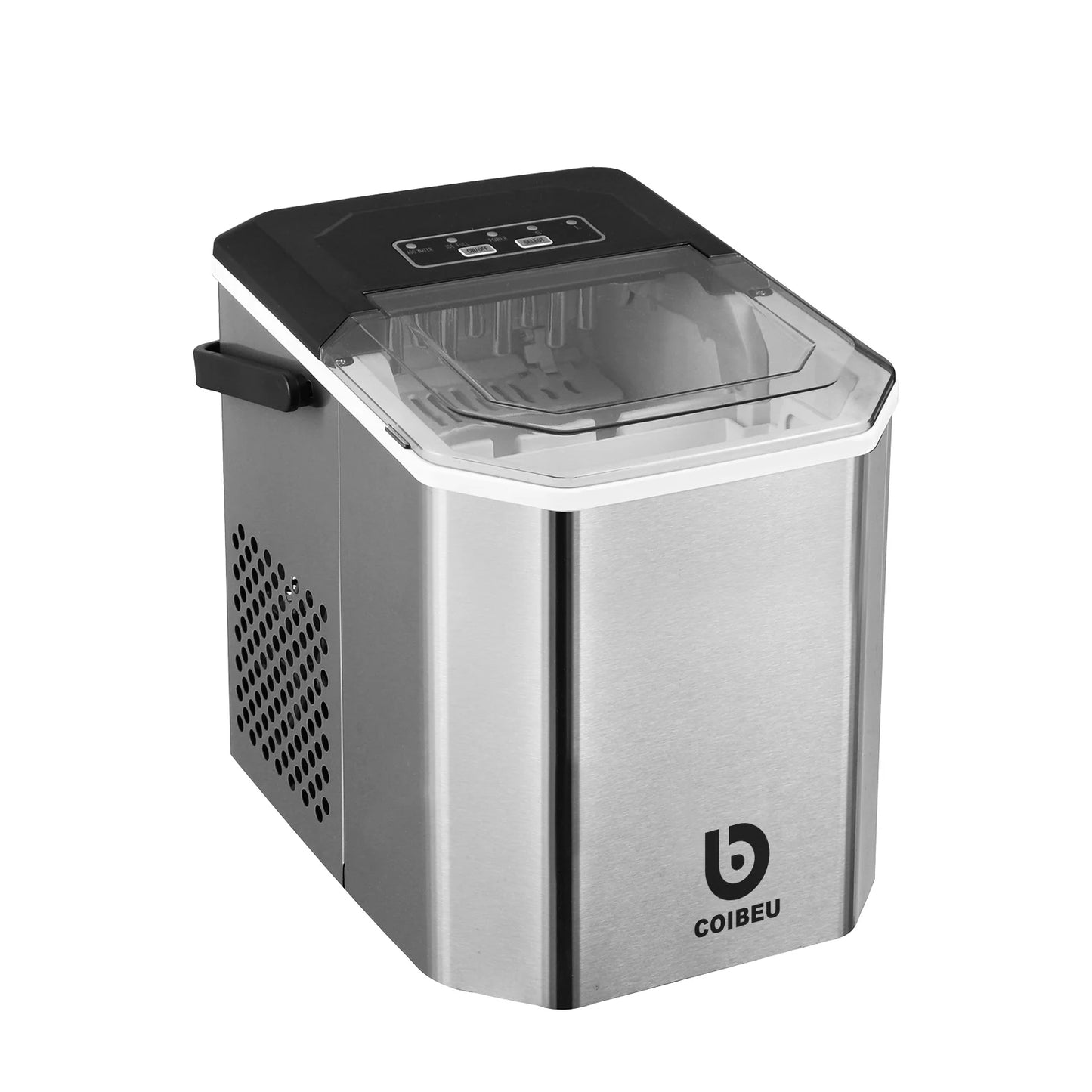 Máquina de fazer gelo Coibeu em aço inox com visor e painel de controle, ideal como equipamento para fazer gelo