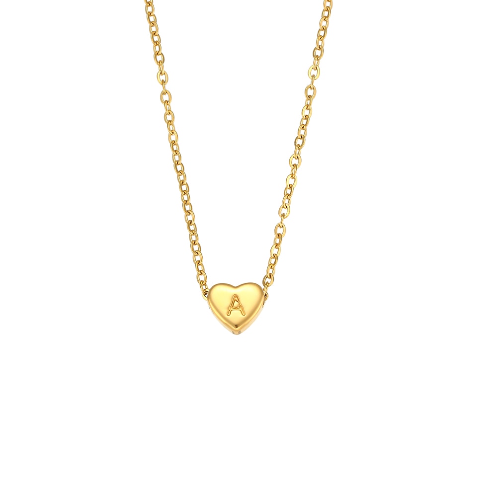 Colar feminino banhado a ouro 18k com pingente em forma de coração e inicial personalizada