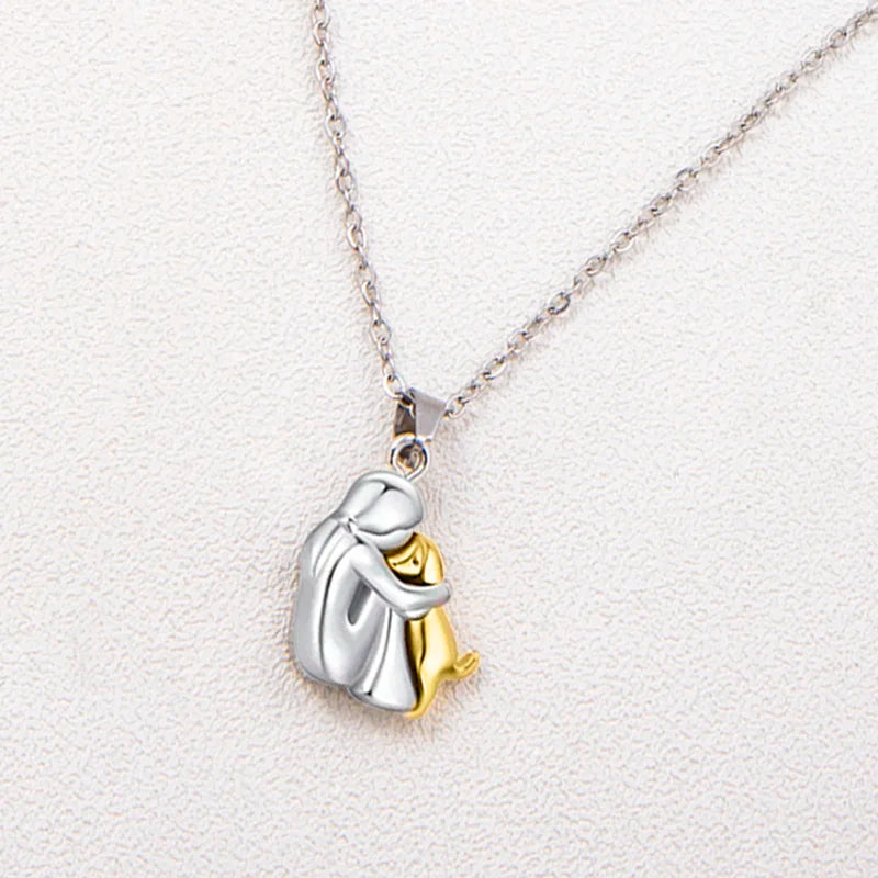Colar feminino com pingente de cachorro em formato de mãe e filhote, delicado e elegante